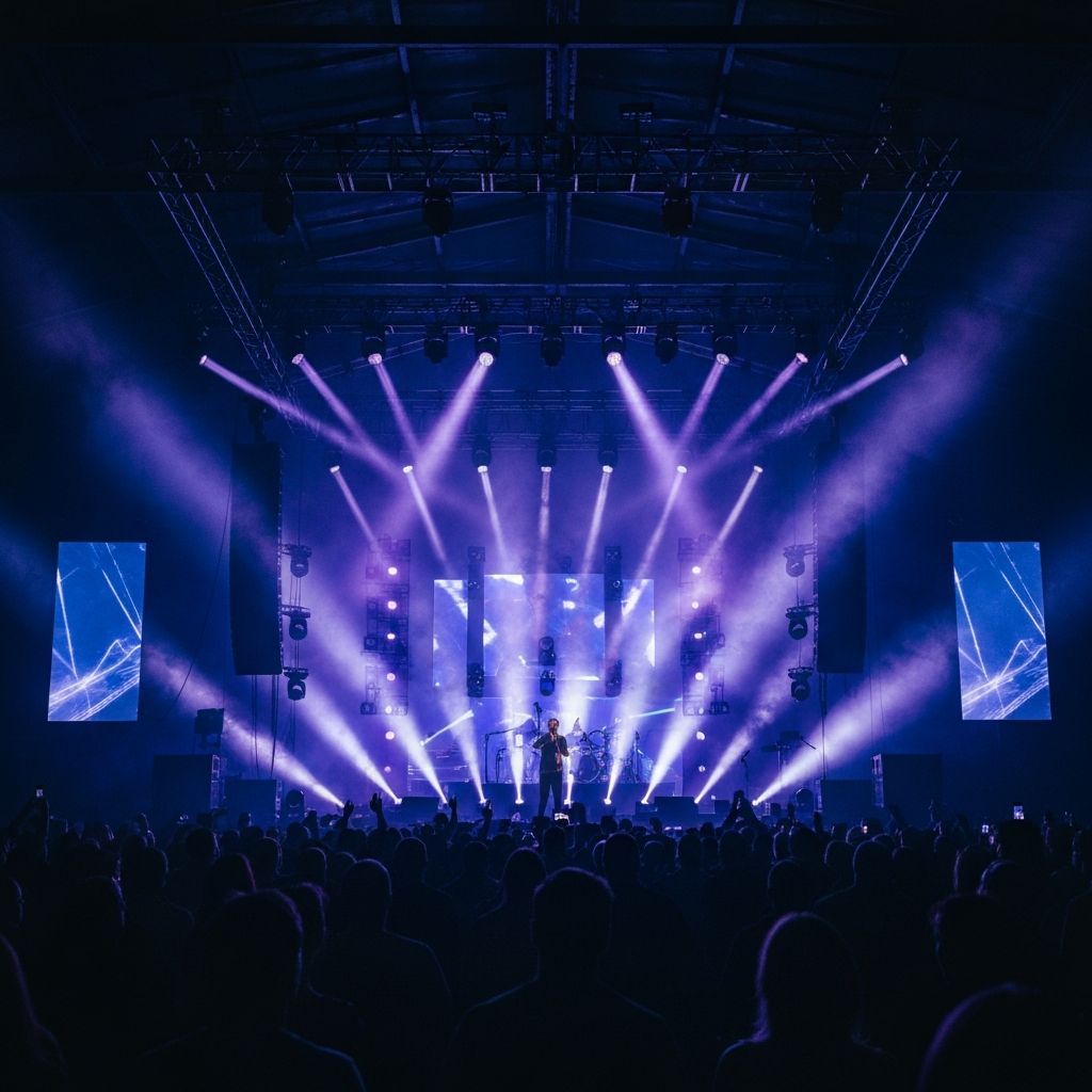 Professional concert stage with dramatic lighting